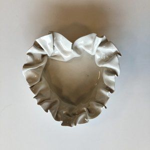 Hand-made Creamy White Heart with Ruffled Edge Ceramic Dish - SMALL